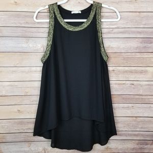 Soprano Sheer Tank Top Gold Trimmed Size Small